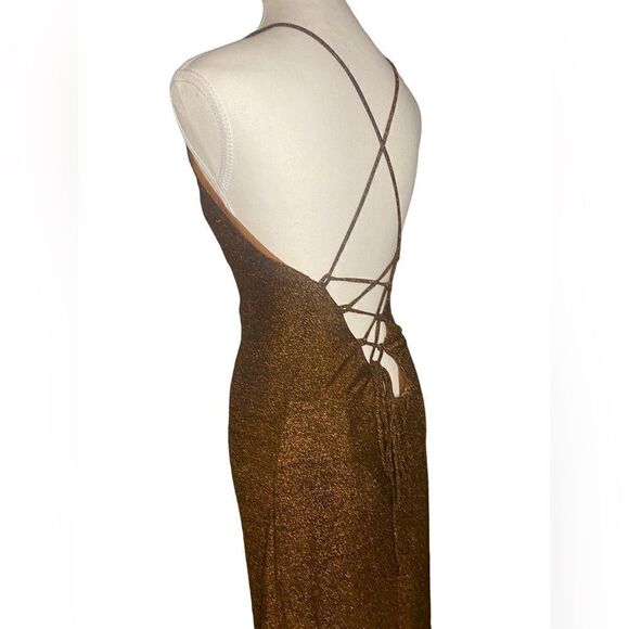 Misha Queenie Shimmer Halter Dress size Large Brown - Picture 7 of 13